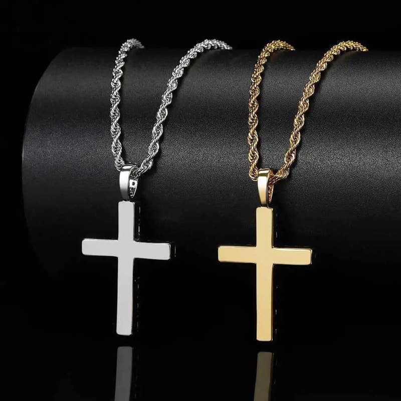 Twisted Rope Cross Necklace And Bracelet Set Stainless Steel Faith Jewelry 0