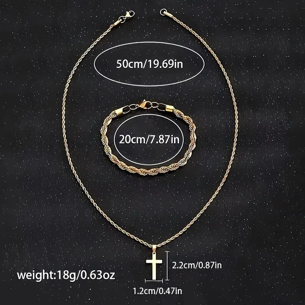 Twisted Rope Cross Necklace And Bracelet Set Stainless Steel Faith Jewelry 6