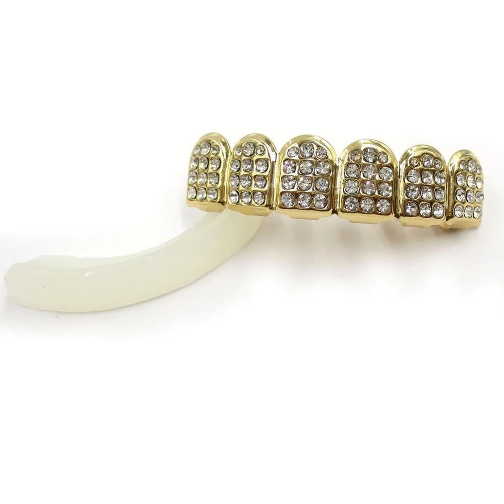 Iced Out Teeth Grillz Gold Silver CZ Hip Hop Teeth Jewelry Set 10
