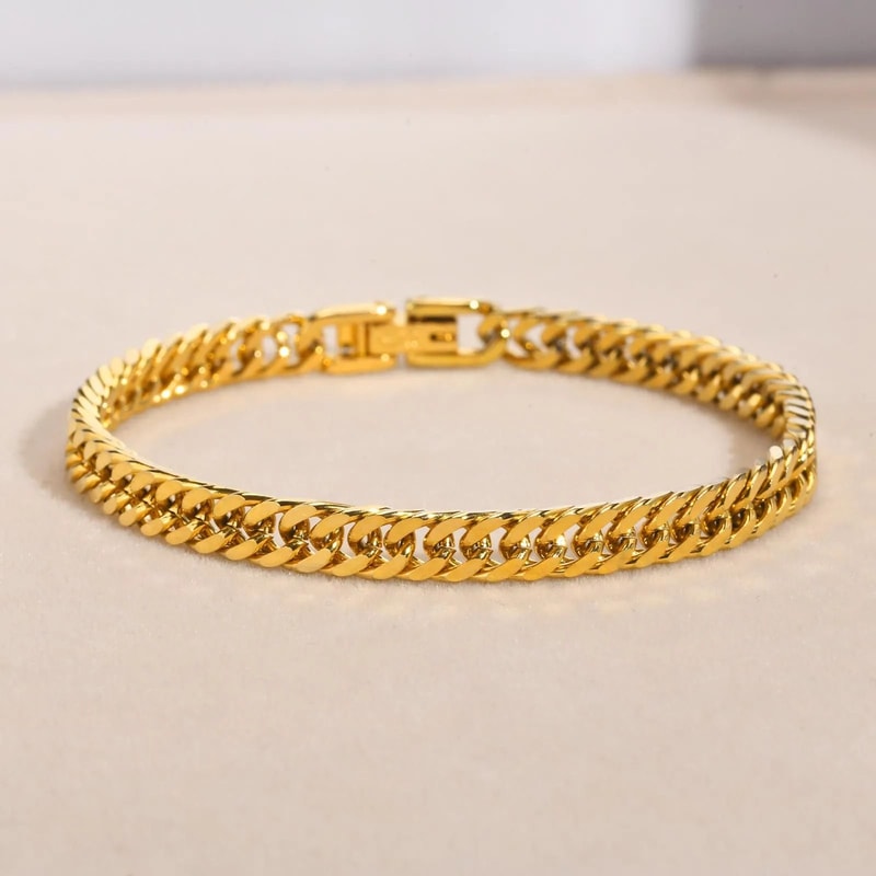 Gold Cuban Link Chain Bracelet For Women Stainless Steel Fashion Wristband 0
