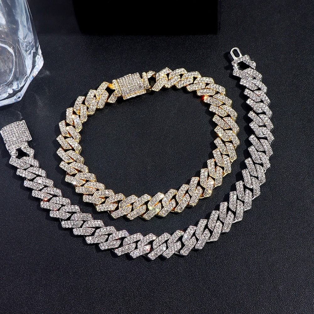 Mens Iced Out Cuban Bracelet Rhombus Design Diamond Look Chain 0