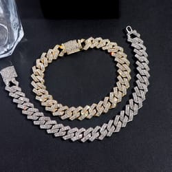 mens iced out cuban bracelet rhombus design diamond look chain