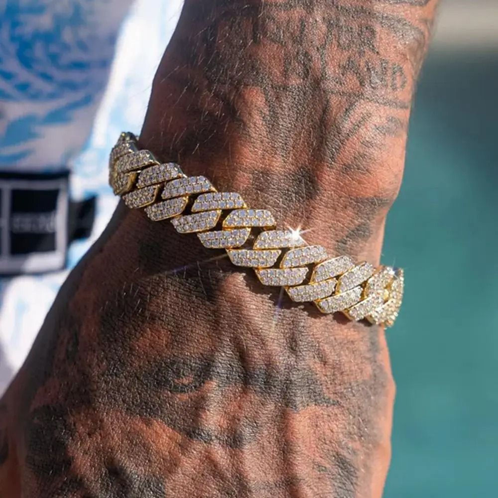 Mens Iced Out Cuban Bracelet Rhombus Design Diamond Look Chain 3