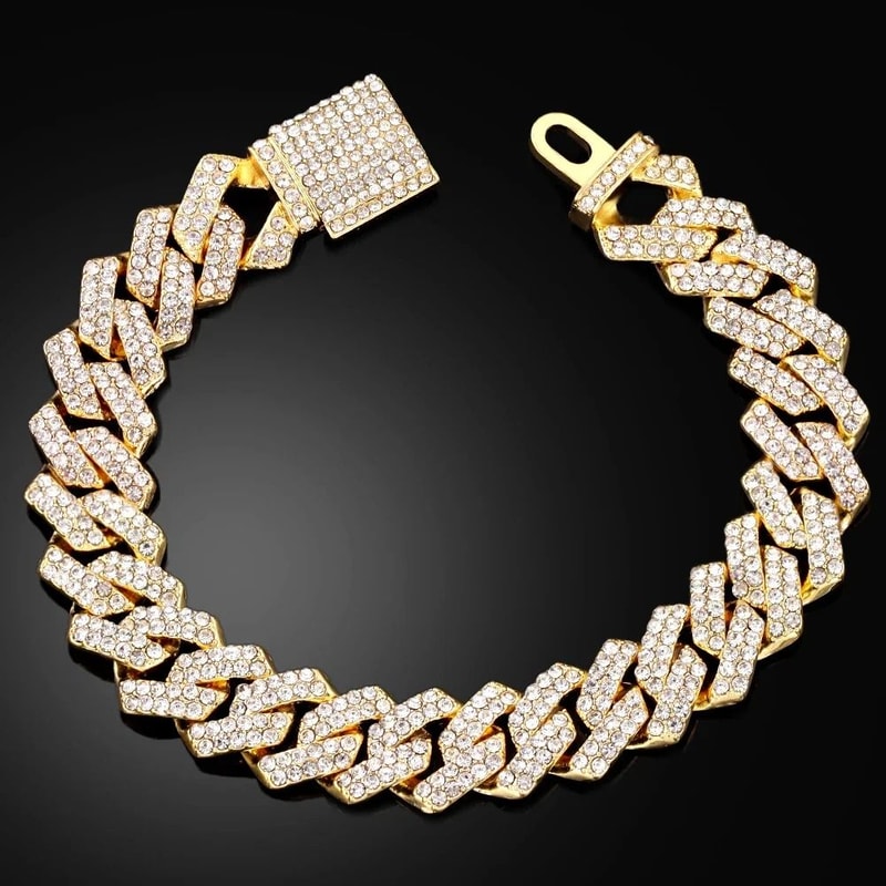 Mens Iced Out Cuban Bracelet Rhombus Design Diamond Look Chain 1