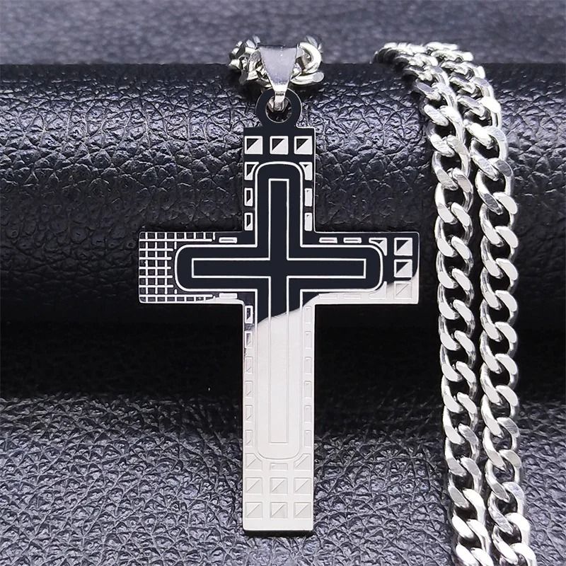 Jesus Cross Necklace Stainless Steel Gold Hip Hop Pendant Chain 3
