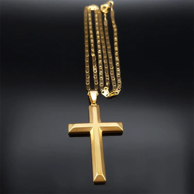 Jesus Cross Necklace Stainless Steel Gold Hip Hop Pendant Chain 9
