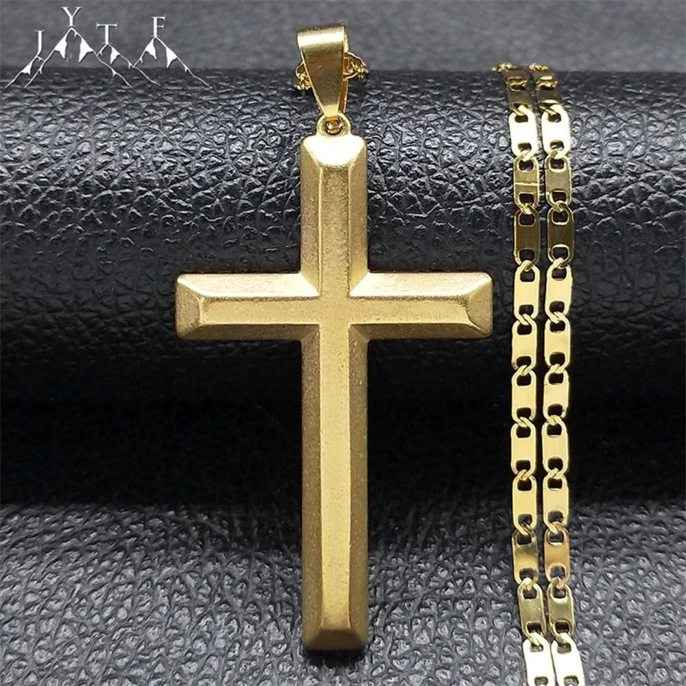 Jesus Cross Necklace Stainless Steel Gold Hip Hop Pendant Chain 10