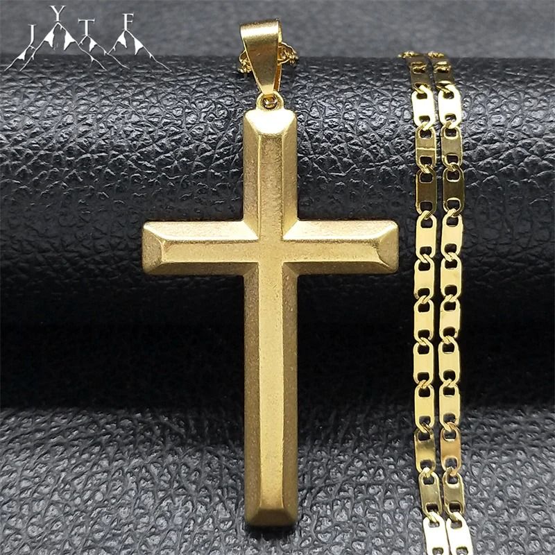Jesus Cross Necklace Stainless Steel Gold Hip Hop Pendant Chain 10