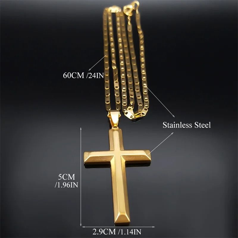 Jesus Cross Necklace Stainless Steel Gold Hip Hop Pendant Chain 7