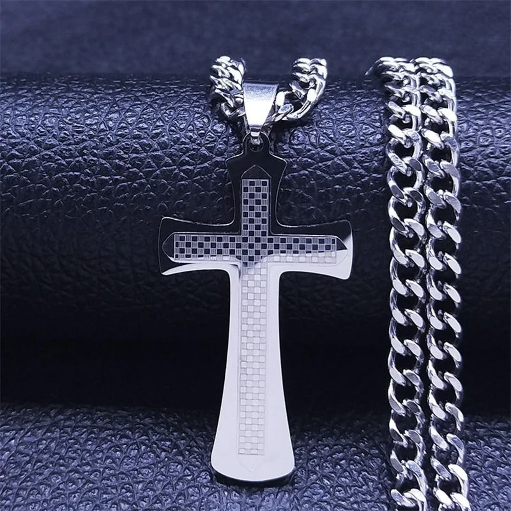 Jesus Cross Necklace Stainless Steel Gold Hip Hop Pendant Chain 0