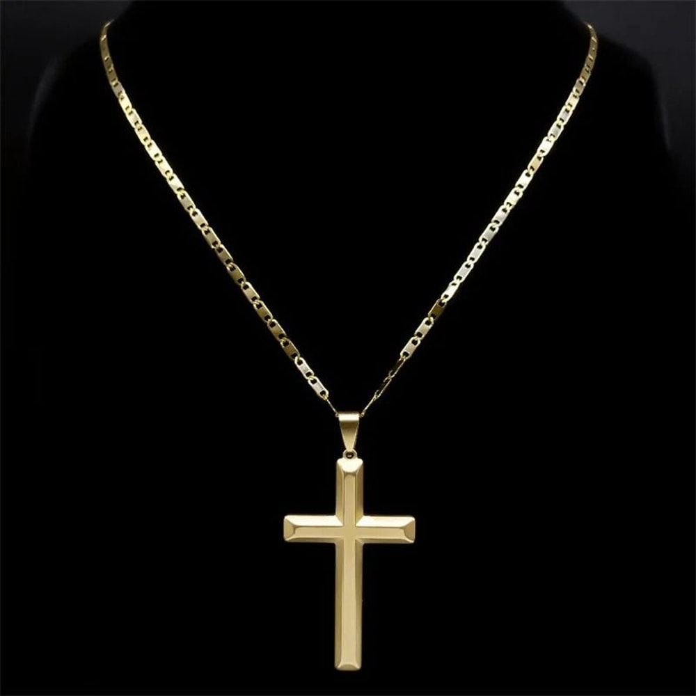 Jesus Cross Necklace Stainless Steel Gold Hip Hop Pendant Chain 8