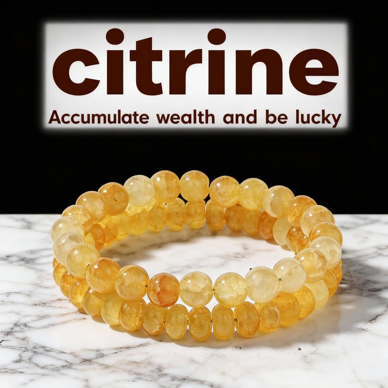 Yellow Citrine Beaded Bracelet Feng Shui Money Stone Crystal Wristband 5