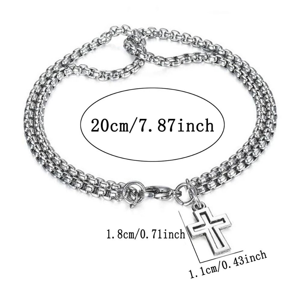 Double Chain Cross Bracelet Stainless Steel Punk Hip Hop Wristband 1