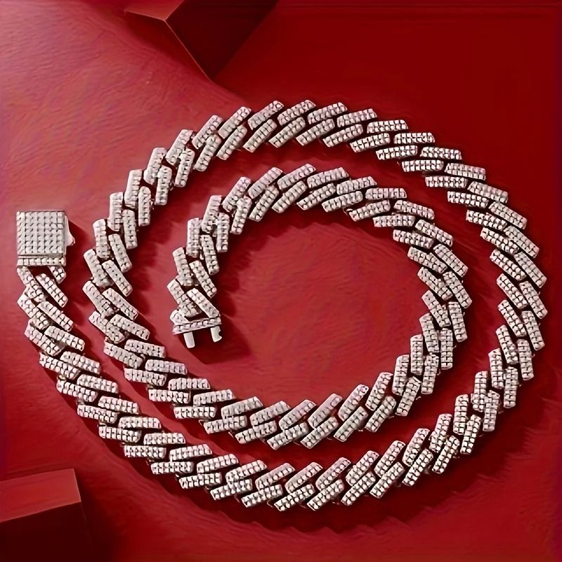 Moissanite Cuban Chain Necklace 14mm Wide Sterling Silver Mens Chain 6