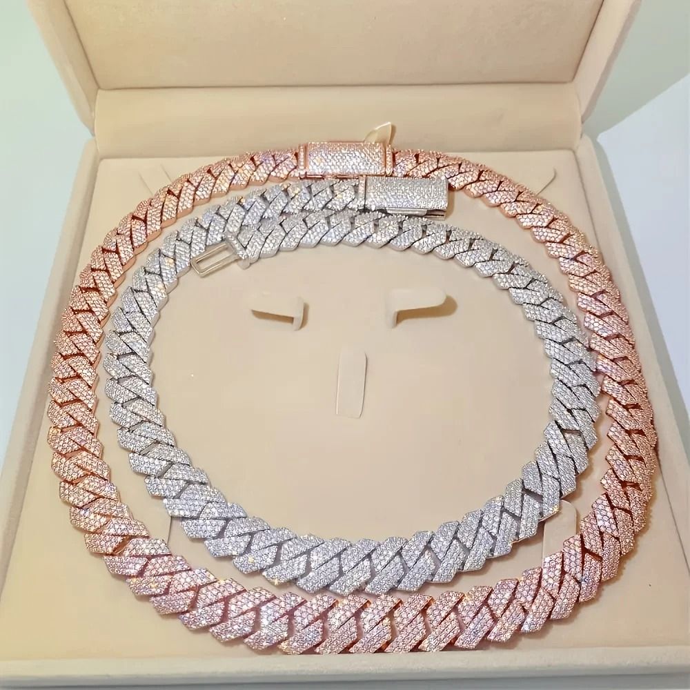 Moissanite Cuban Chain Necklace 14mm Wide Sterling Silver Mens Chain 0