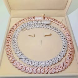 moissanite cuban chain necklace 14mm wide sterling silver mens chain