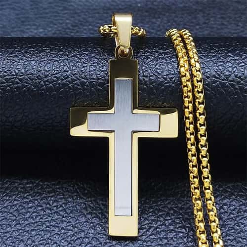 Stainless Steel Splice Cross Pendant Necklace Unisex Religious Chain
