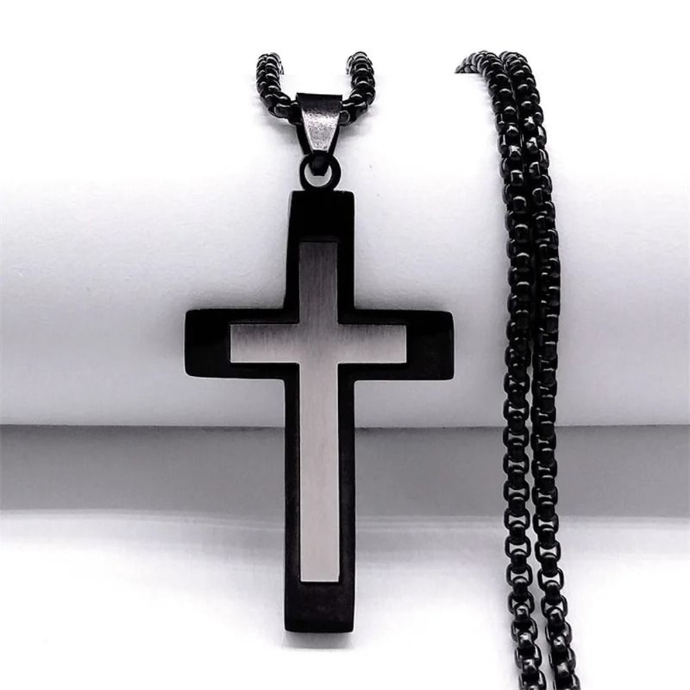 Stainless Steel Splice Cross Pendant Necklace Unisex Religious Chain 1