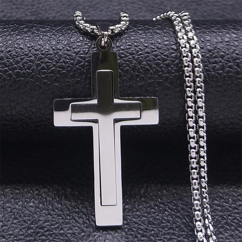 Stainless Steel Splice Cross Pendant Necklace Unisex Religious Chain 5