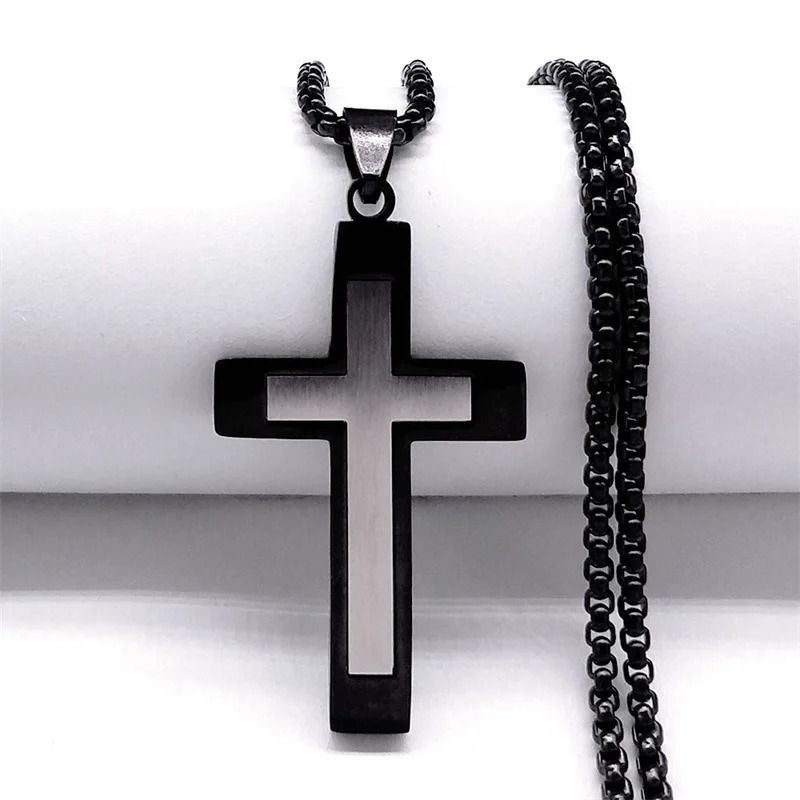 Stainless Steel Splice Cross Pendant Necklace Unisex Religious Chain 6