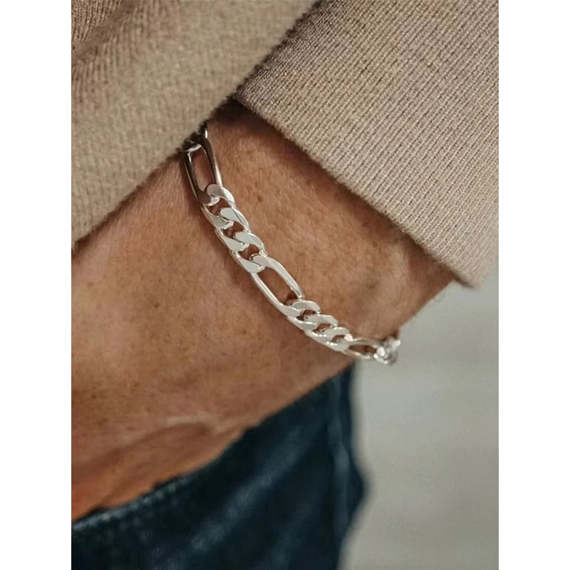 5mm Figaro Chain Bracelet Stainless Steel Silver Unisex Wristband 6