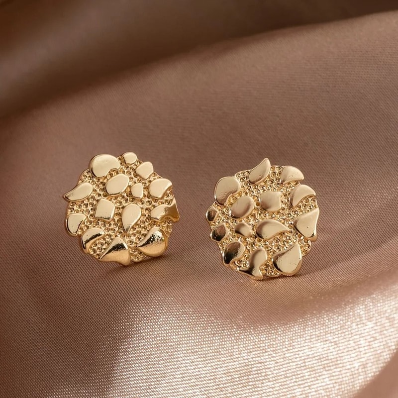 Gold Nugget Stud Earrings 18K Gold Plated Statement Earrings For Women 1