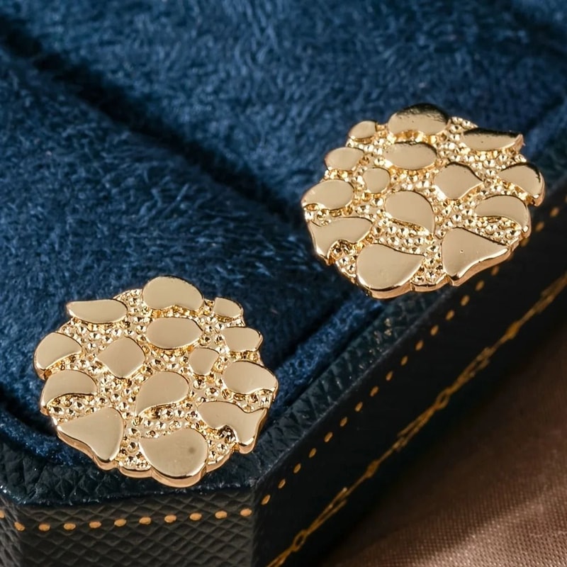Gold Nugget Stud Earrings 18K Gold Plated Statement Earrings For Women 3