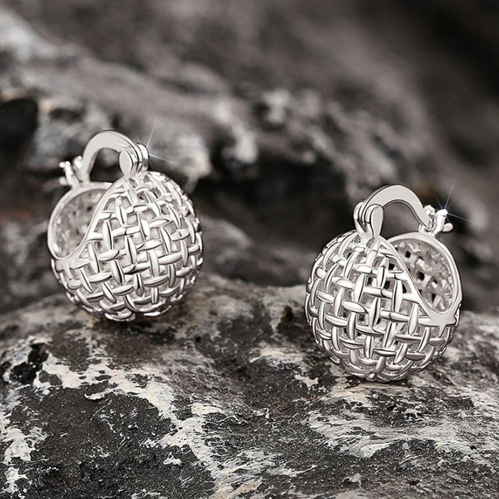 Ball Design Hoop Earrings Gold Silver Metal Trendy Earrings For Women 2