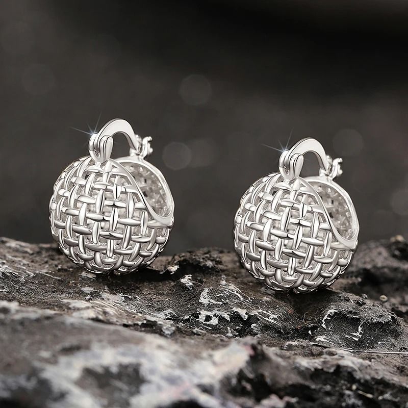 Ball Design Hoop Earrings Gold Silver Metal Trendy Earrings For Women 7