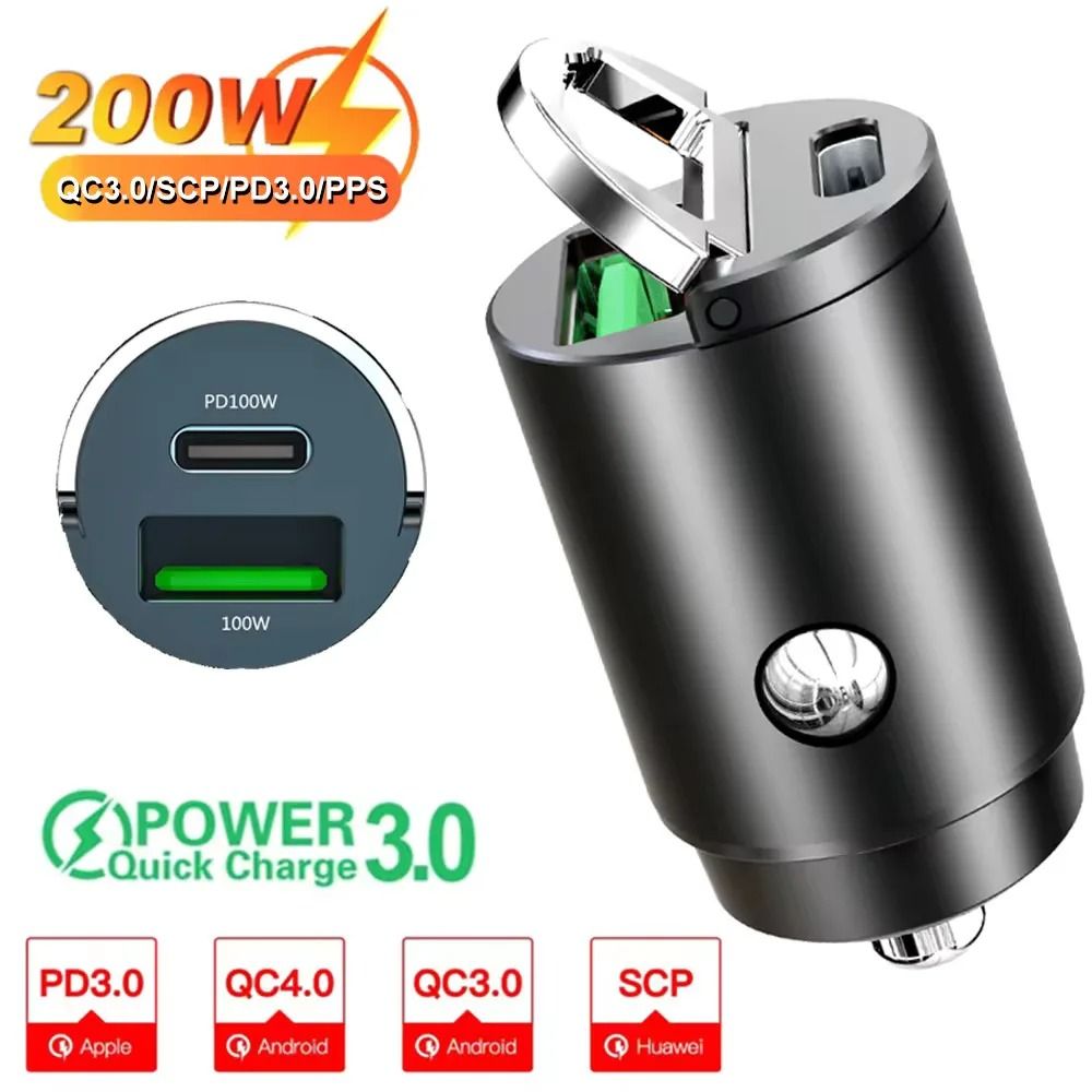 Fast Charging Car Charger USB C PD QC3 Mini 100W 200W Car Adapter 2
