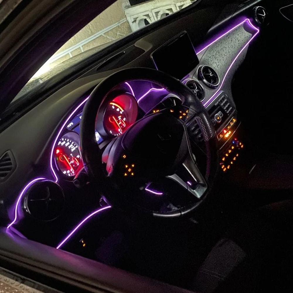 Car Interior LED Strip Lights USB Ambient EL Wire 5M Flexible Lighting 7