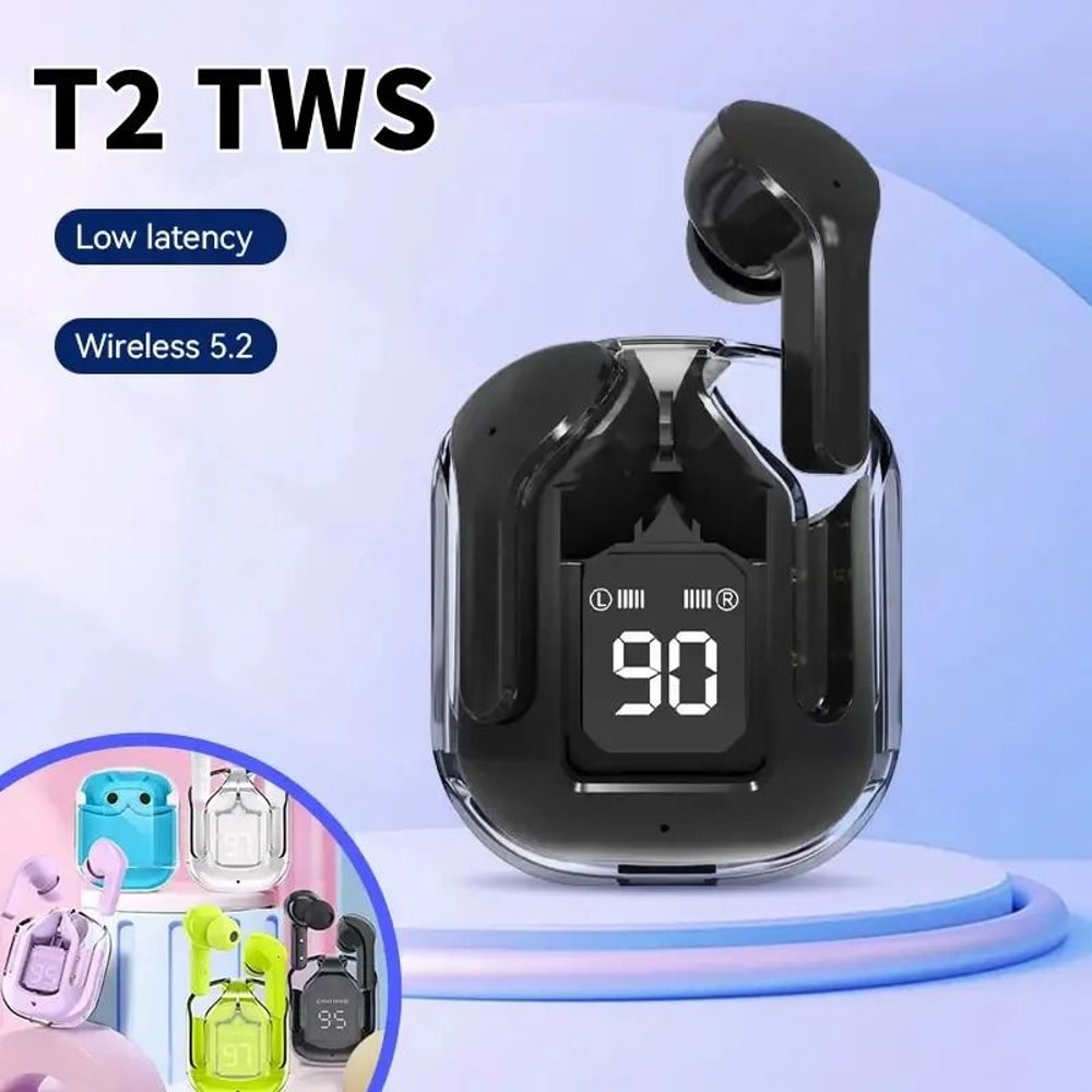 T2 Wireless Bluetooth Earphones Transparent LED Display HIFI Stereo Earbuds 8