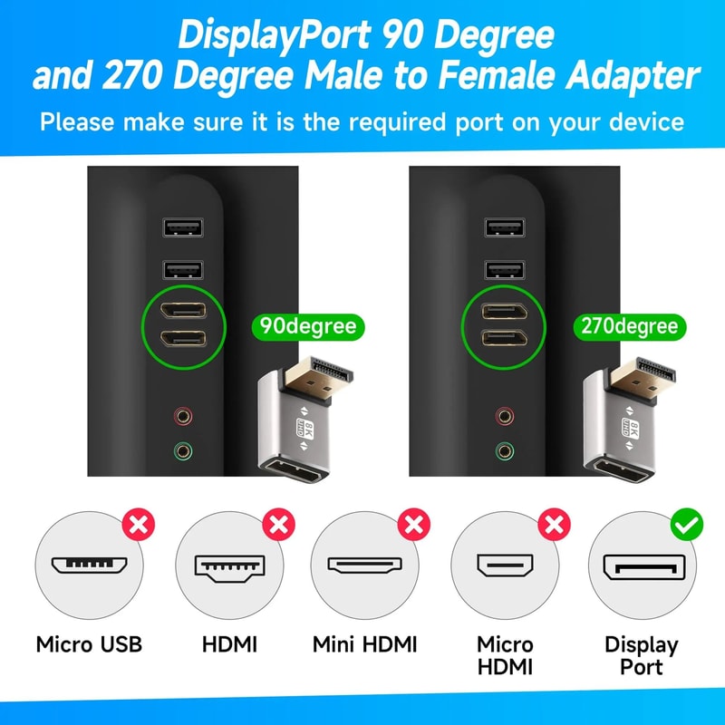 DisplayPort 14 Right Angle Adapter 8K 60Hz DP Extension Connector 3