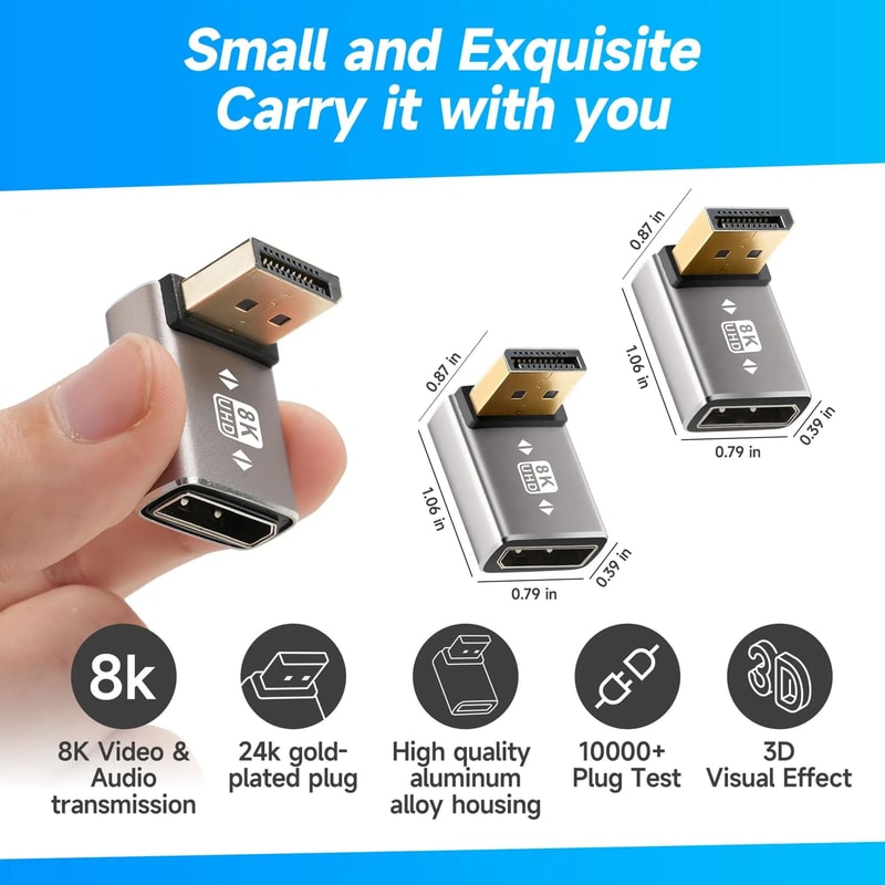 DisplayPort 14 Right Angle Adapter 8K 60Hz DP Extension Connector 7
