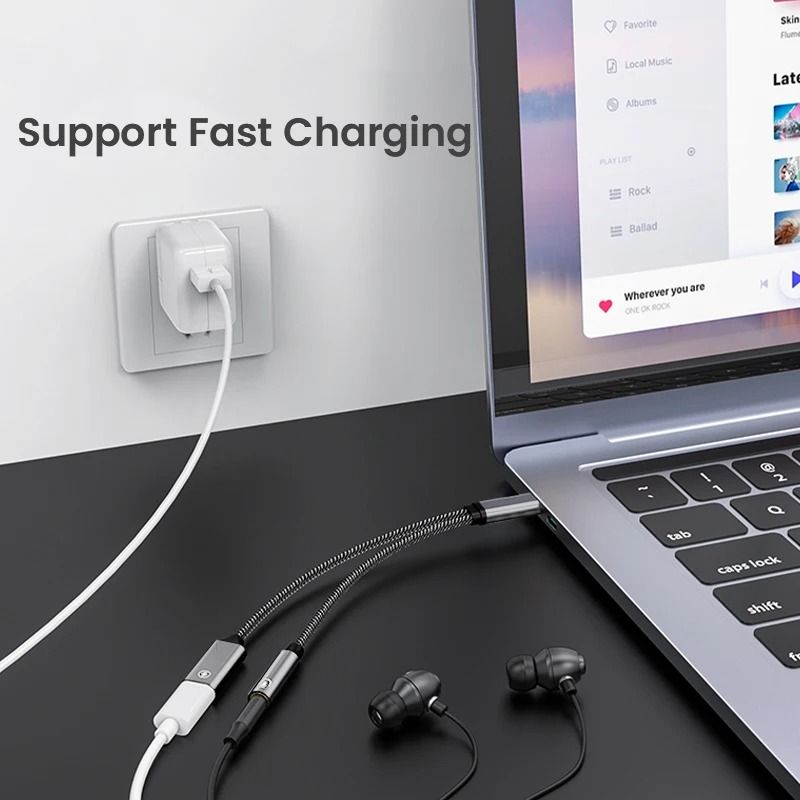 2 In 1 USB C To 35mm Adapter With Charging PD 60W Audio Splitter Cable 4