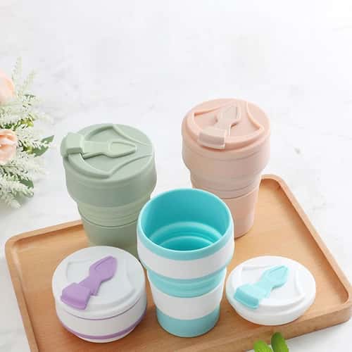 350ML Collapsible Cup Silicone Travel Cup Foldable Coffee Mug with Lid