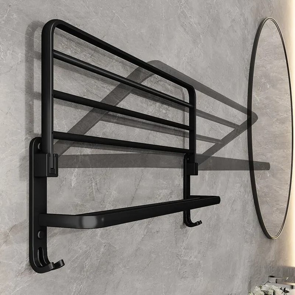 50CM Folding Towel Rack Wall Mount Aluminum Bathroom Towel Holder With Hook 3
