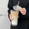 600ML Glass Cup With Lid And Straw Striped Iced Coffee Juice Tumbler 7