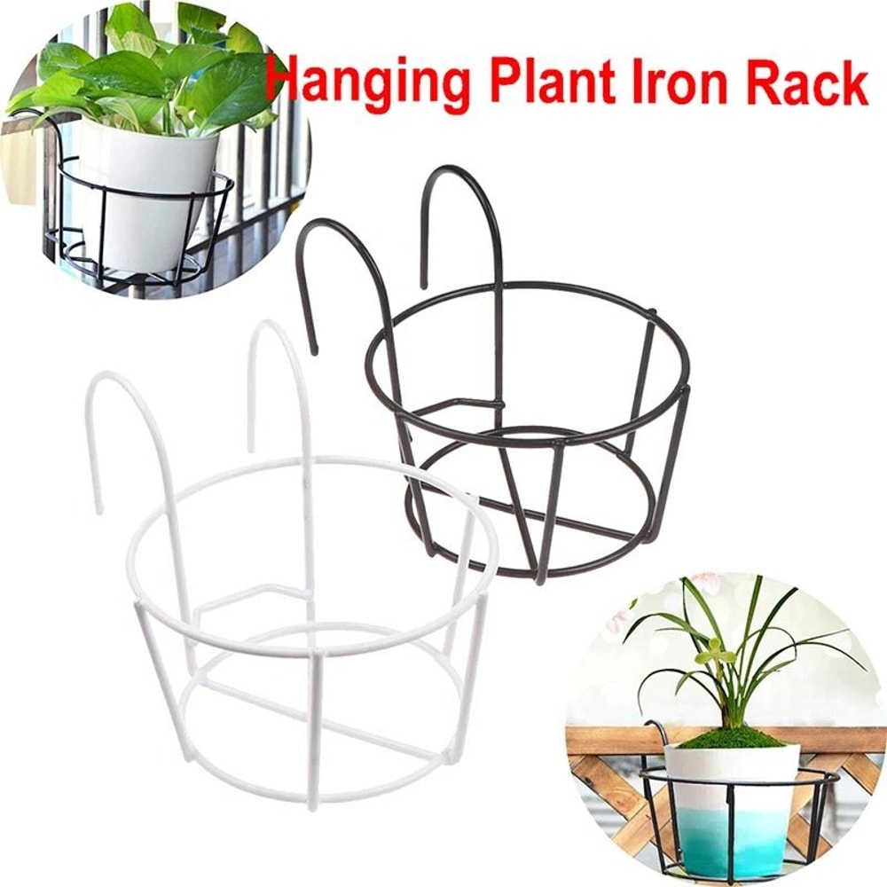 Iron Hanging Plant Holder Balcony Flower Pot Rack Railing Garden Plant Stand 3
