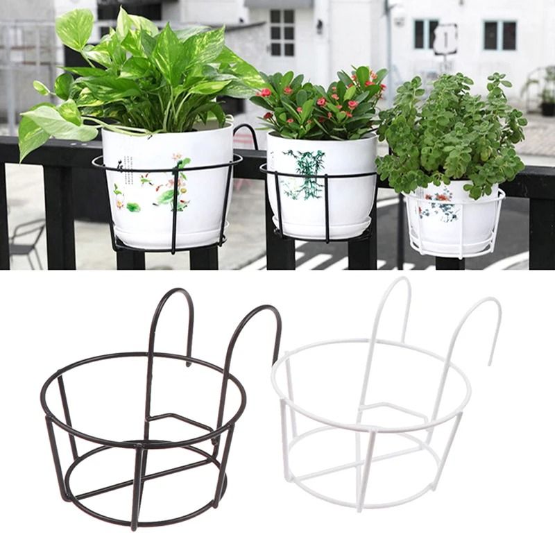 Iron Hanging Plant Holder Balcony Flower Pot Rack Railing Garden Plant Stand 7