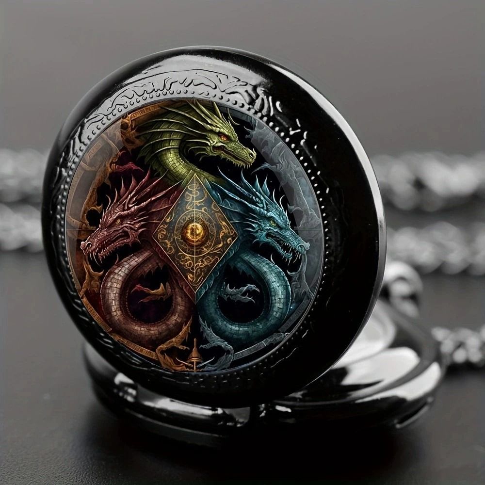 Retro Dragon Pocket Watch Quartz Vintage Antique Style Pendant Watch 3