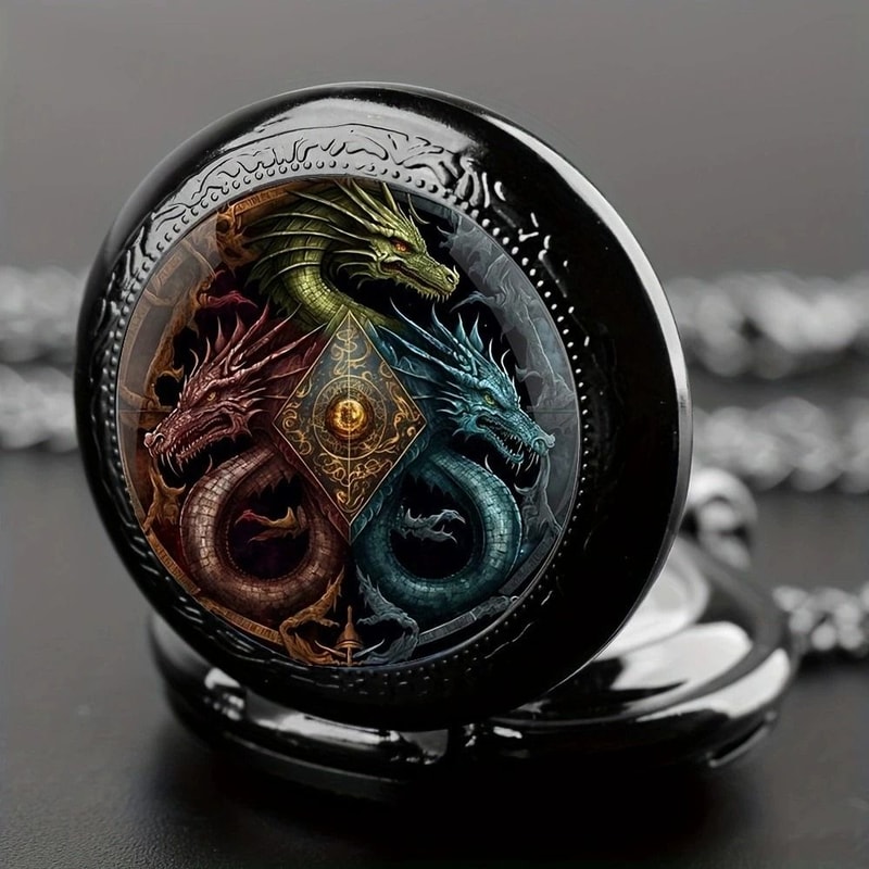 Retro Dragon Pocket Watch Quartz Vintage Antique Style Pendant Watch 3