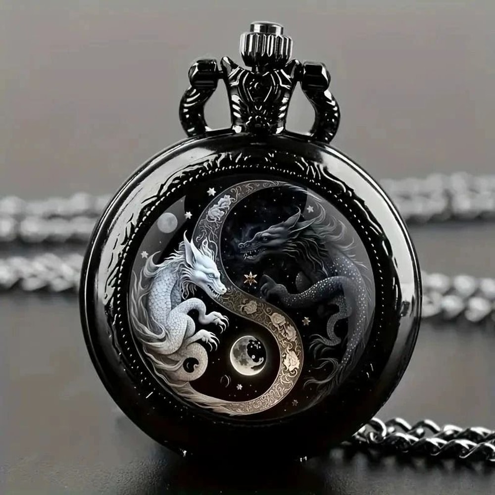 Retro Dragon Pocket Watch Quartz Vintage Antique Style Pendant Watch 4
