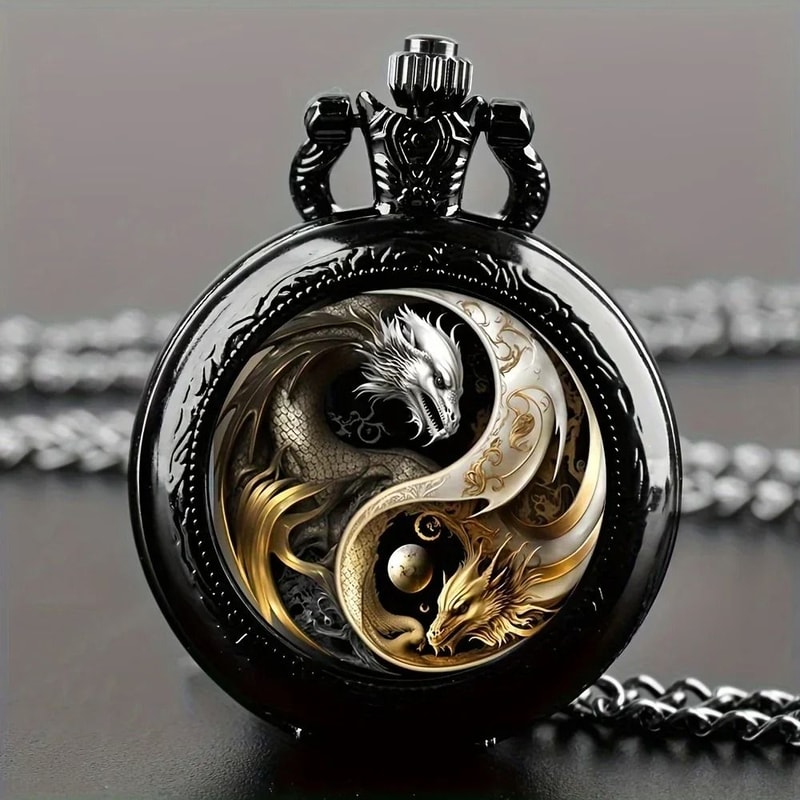 Retro Dragon Pocket Watch Quartz Vintage Antique Style Pendant Watch 16