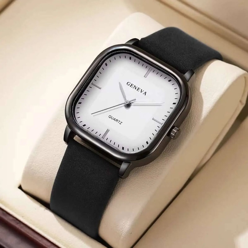 Square Mens Watch Minimalist Quartz Leather Strap Casual Wrist Watch 6