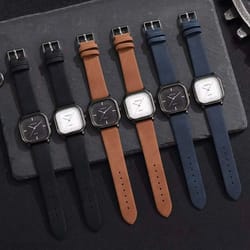 square mens watch minimalist quartz leather strap casual wrist watch