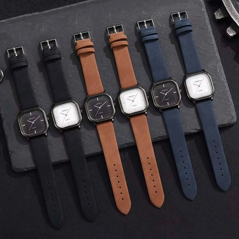 Square Mens Watch Minimalist Quartz Leather Strap Casual Wrist Watch 0