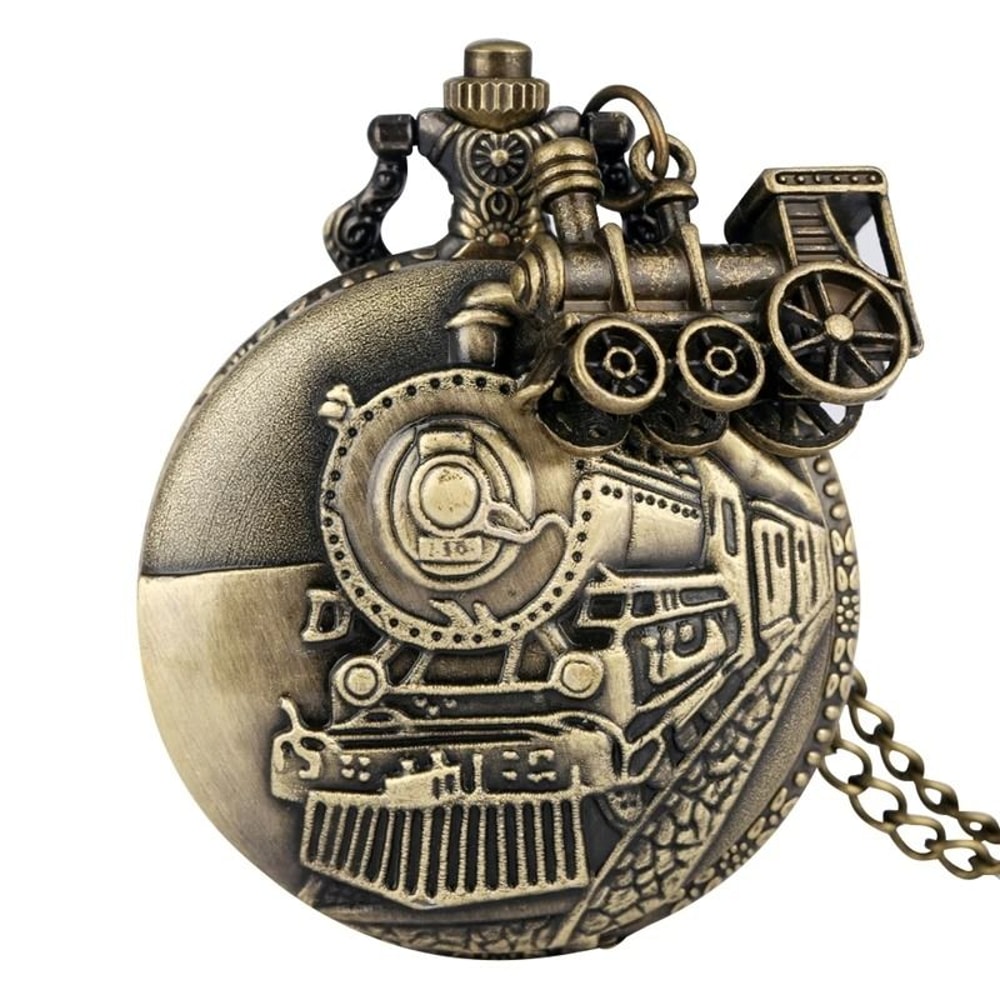 Steampunk Pocket Watch Vintage Train Quartz Pocket Watch Necklace Pendant 0