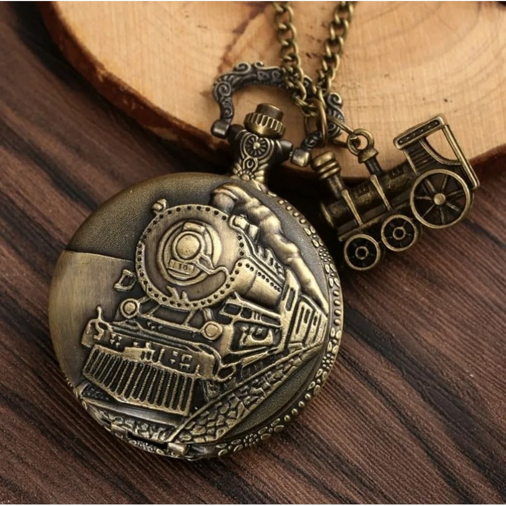 Steampunk Pocket Watch Vintage Train Quartz Pocket Watch Necklace Pendant 4