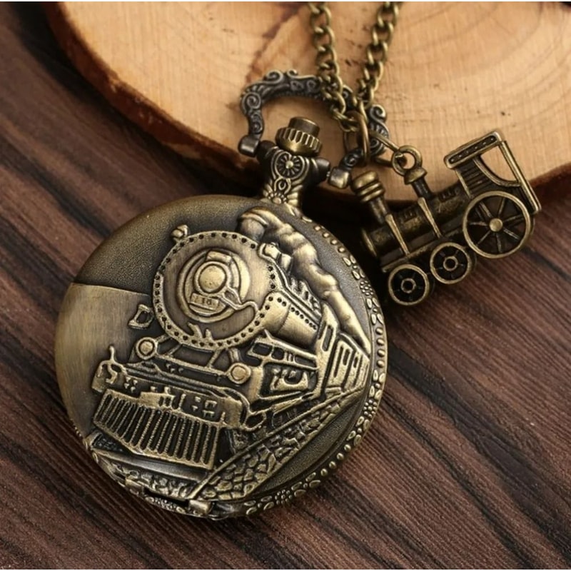 Steampunk Pocket Watch Vintage Train Quartz Pocket Watch Necklace Pendant 4